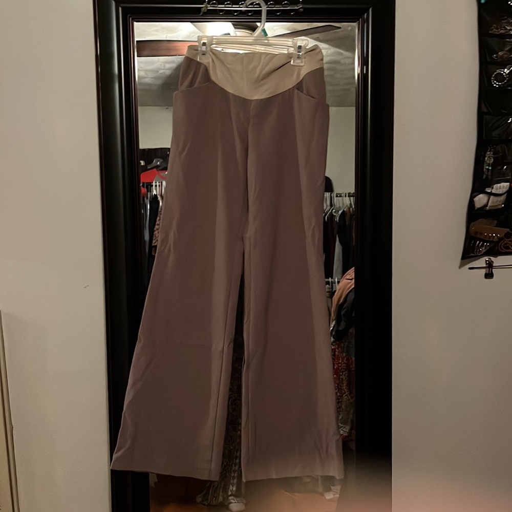 Motherhood, maternity, khaki wide leg dress pants, slacks, trousers XS